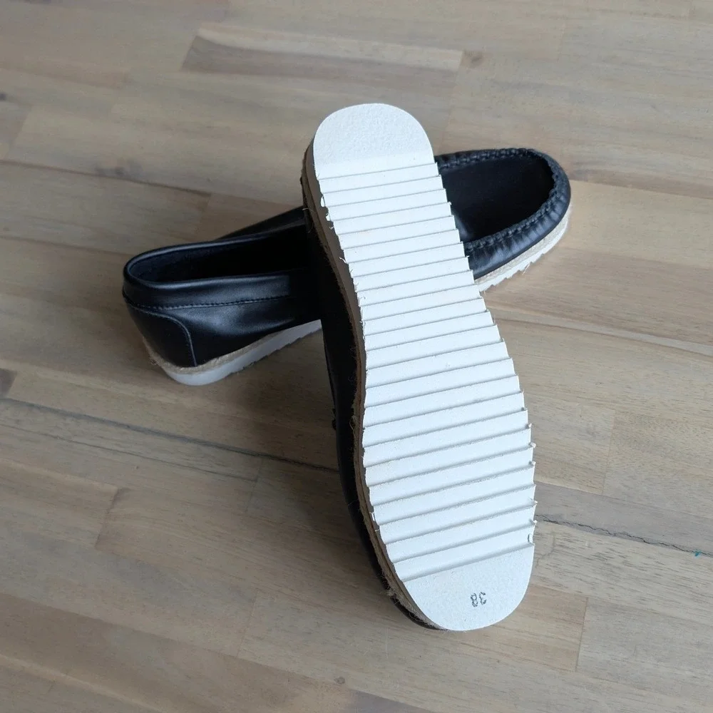 Leonardo Black Leather Loafers‎ Made in Italy Womens Size 38 US 8